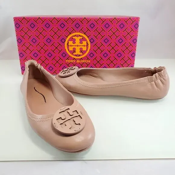 NWT$228 Tory Burch Minnie Travel Meadowsweet TT Logo Leather Ballet Flats 5.5 - Picture 11 of 16